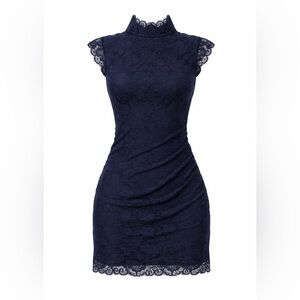 Black Lace Midi Dress with Scalloped Trim